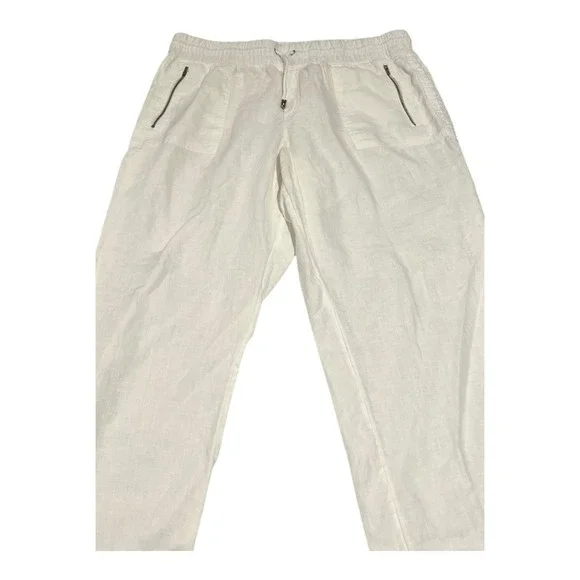 Athleta White Linen Blend Jogger Pants Drawstring Waist Pockets Casual 16 - Picture 6 of 14